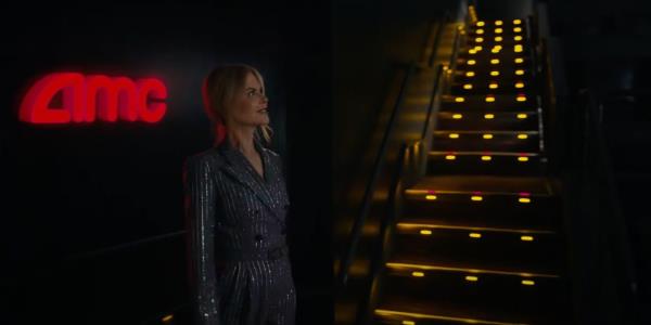 Nicole Kidman by AMC sign and movie theater stairs