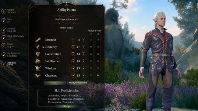 The menu for assigning Ability Points in Character Creation