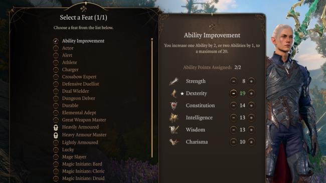 The Ability Improvement feat in the feat selection menu