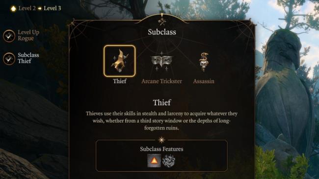 the option to select Thief as a Subclass at Rogue level 3