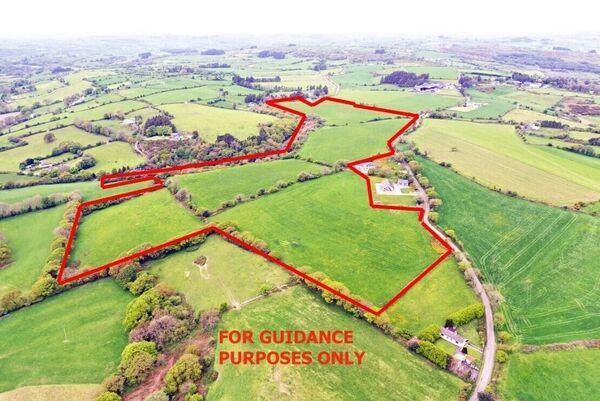 Marked aerial photo of the 43-acre farm at Derrigra, Ballineen, Co. Cork.